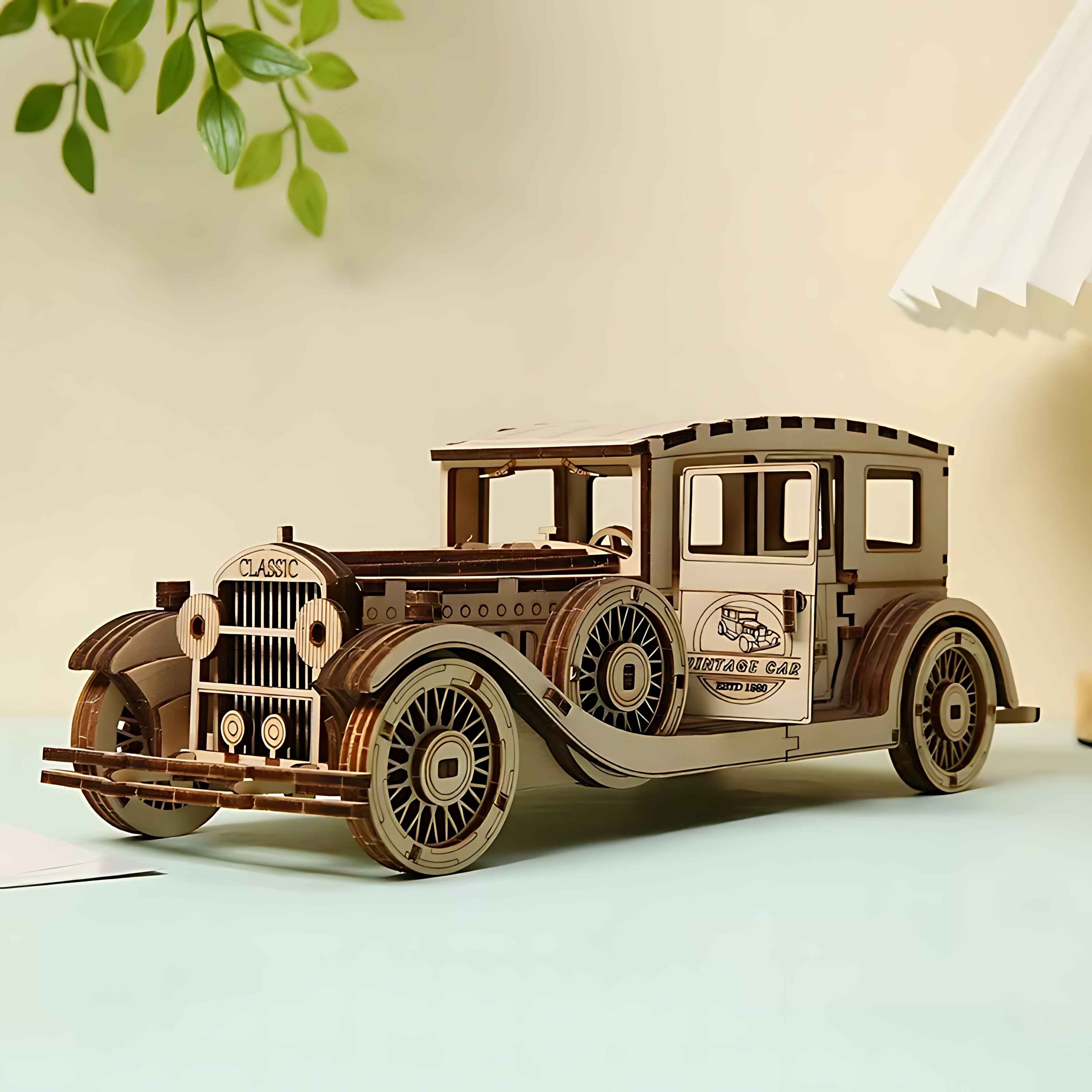 3D Wooden Vintage Car Puzzle – DIY Assembly Model Kit
